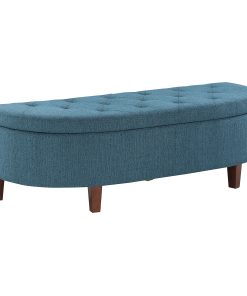 Office Star Jaycee Wood/Fabric Storage Bench, 19”H x 59-1/2”W x 22-1/4”D, Brown/Blue