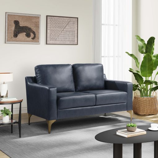 Serta Florence Faux Leather Loveseat, 35”H x 55-1/2”W x 33-1/2”D, Navy - Image 2