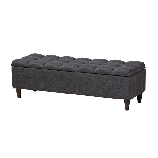 Baxton Studio Mid-Century Modern Upholstered Storage Bench Ottoman, Charcoal