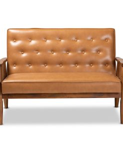 Baxton Studio Sorrento Loveseat, Walnut Brown/Tan 2