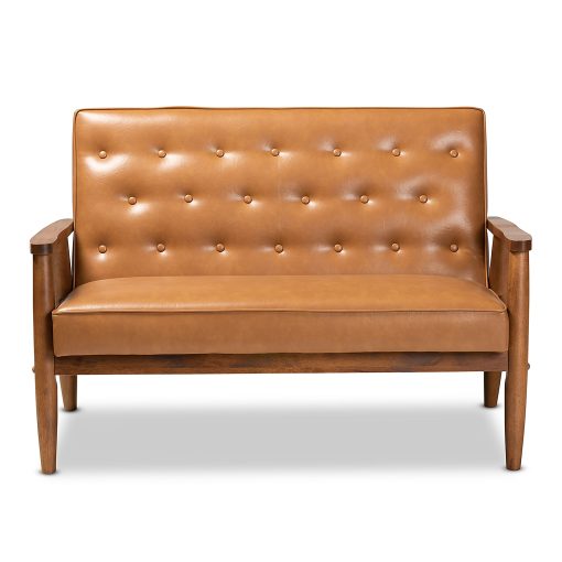 Baxton Studio Sorrento Loveseat, Walnut Brown/Tan - Image 2
