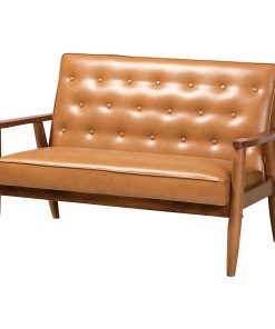 Baxton Studio Sorrento Loveseat, Walnut Brown/Tan