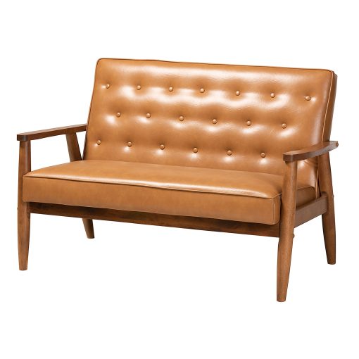 Baxton Studio Sorrento Loveseat, Walnut Brown/Tan