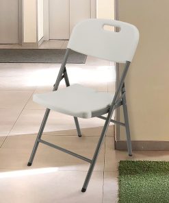 Elama Indoor And Outdoor Plastic Folding Chairs, White/Gray, Set Of 4 Chairs 2