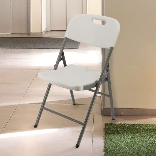Elama Indoor And Outdoor Plastic Folding Chairs, White/Gray, Set Of 4 Chairs - Image 2