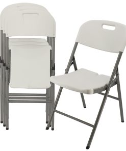 Elama Indoor And Outdoor Plastic Folding Chairs, White/Gray, Set Of 4 Chairs