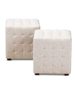 Baxton Studio Modern And Contemporary Tufted Cube Ottomans, Beige, Set Of 2 Ottomans 2