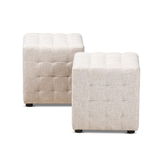 Baxton Studio Modern And Contemporary Tufted Cube Ottomans, Beige, Set Of 2 Ottomans - Image 2