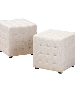 Baxton Studio Modern And Contemporary Tufted Cube Ottomans, Beige, Set Of 2 Ottomans