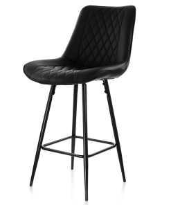 Elama Diamond-Stitched Faux Leather Bar Chairs, Black, Set Of 2 Chairs 2
