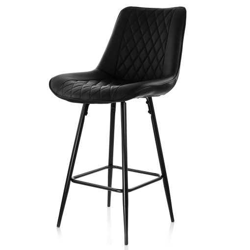Elama Diamond-Stitched Faux Leather Bar Chairs, Black, Set Of 2 Chairs - Image 2