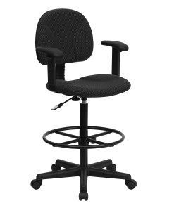 Flash Furniture Fabric Drafting Chair with Adjustable Arms (Cylinders: 22.5”-27”H or 26”-30.5”H), Black 2