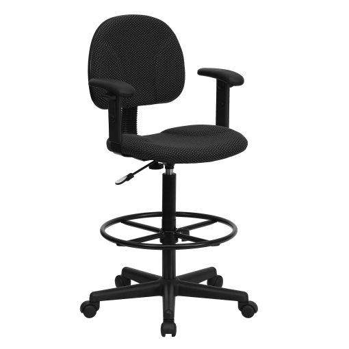 Flash Furniture Fabric Drafting Chair with Adjustable Arms (Cylinders: 22.5''-27''H or 26''-30.5''H), Black - Image 2