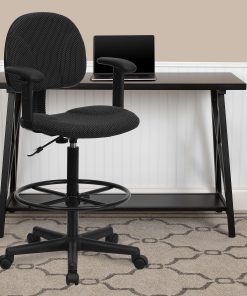 Flash Furniture Fabric Drafting Chair with Adjustable Arms (Cylinders: 22.5''-27''H or 26''-30.5''H), Black