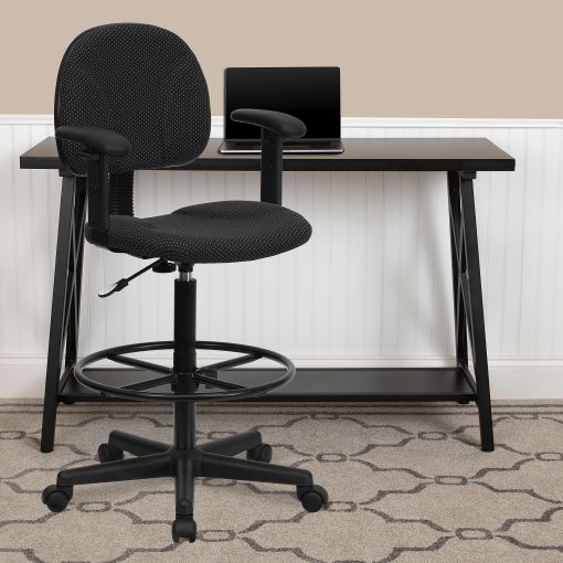Flash Furniture Fabric Drafting Chair with Adjustable Arms (Cylinders: 22.5''-27''H or 26''-30.5''H), Black