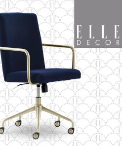 Elle Décor Giselle Modern Ergonomic Fabric Mid-Back Home Office Desk Chair, Navy Blue/Gold 2