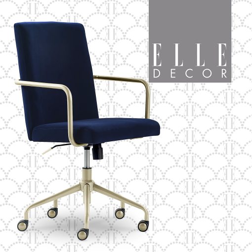Elle Décor Giselle Modern Ergonomic Fabric Mid-Back Home Office Desk Chair, Navy Blue/Gold - Image 2