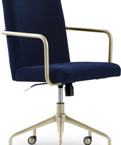 Elle Décor Giselle Modern Ergonomic Fabric Mid-Back Home Office Desk Chair, Navy Blue/Gold