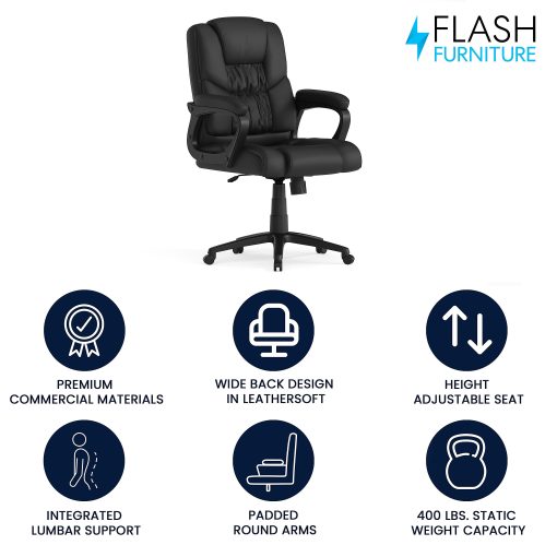 Flash Furniture Flash Fundamentals Big & Tall LeatherSoft™ Faux Leather Office Chair, Black - Image 2