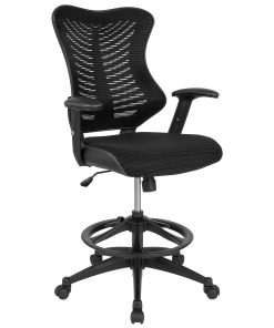 Flash Furniture Designer Mesh High-Back Drafting Chair With LeatherSoft Sides And Adjustable Arms, Black 2