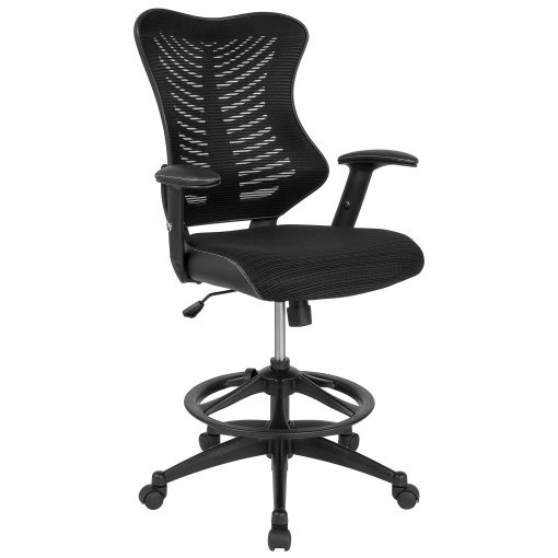 Flash Furniture Designer Mesh High-Back Drafting Chair With LeatherSoft Sides And Adjustable Arms, Black - Image 2