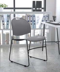 Flash Furniture HERCULES Plastic Ultra-Compact Stack Chair, Gray/Black