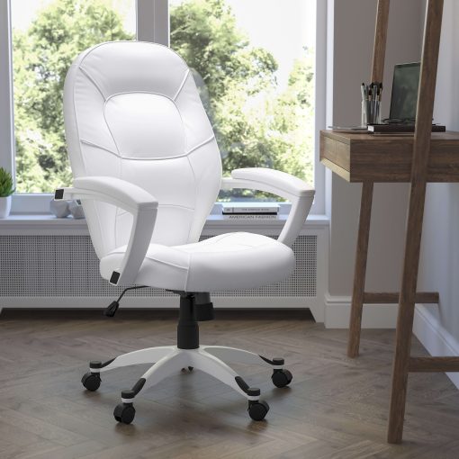 Flash Furniture LeatherSoft™ Faux Leather Mid-Back Swivel Chair, White - Image 2