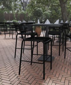 Flash Furniture Nash Commercial-Grade Metal Indoor/Outdoor Bar-Height Stool With Back And 2 Slats, Black