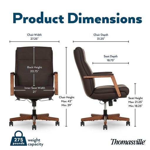 Thomasville Fendley Ergonomic Faux Leather Mid-Back Office Chair, Dark Brown - Image 2