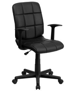 Flash Furniture Quilted Vinyl Mid-Back Swivel Task Chair, With T-Arms, Black 2
