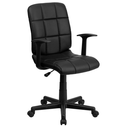 Flash Furniture Quilted Vinyl Mid-Back Swivel Task Chair, With T-Arms, Black - Image 2