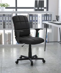 Flash Furniture Quilted Vinyl Mid-Back Swivel Task Chair, With T-Arms, Black