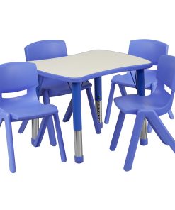 Flash Furniture Rectangular Plastic Height-Adjustable Activity Table With 4 Chairs, 23-1/2"H x 21-7/8"W x 26-5/8"D, Blue