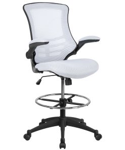 Flash Furniture Mid-Back Mesh Ergonomic Drafting Chair with Adjustable Foot Ring and Flip-Up Arms, White 2