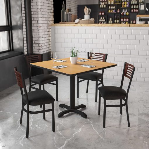 Flash Furniture Decorative Slat Back Restaurant Chair, Walnut/Black - Image 2
