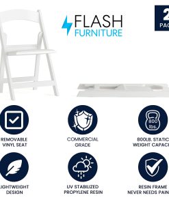 Flash Furniture Hercules 1000-lb Weight Capacity Folding Event Chairs, White, Set Of 2 Chairs 2