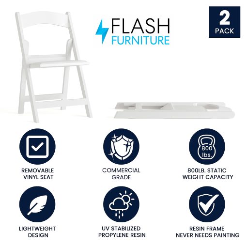Flash Furniture Hercules 1000-lb Weight Capacity Folding Event Chairs, White, Set Of 2 Chairs - Image 2