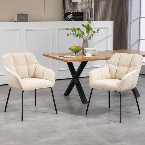 Glamour Home Batson Boucle Fabric Dining Accent Chairs, White/Black, Set Of 2 Chairs - Image 2