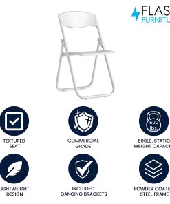 Flash Furniture HERCULES Series Plastic Folding Chair With Built-in Ganging Brackets, White 2