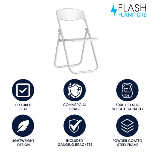 Flash Furniture HERCULES Series Plastic Folding Chair With Built-in Ganging Brackets, White - Image 2