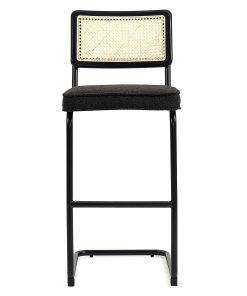Glamour Home Ayo Boucle Barstools With Rattan Backs, Black, Set Of 2 Stools 2