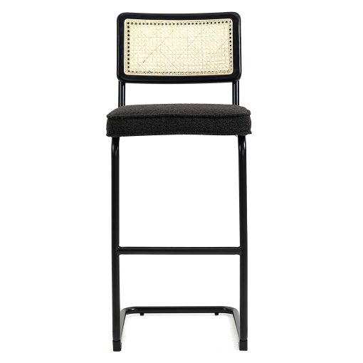 Glamour Home Ayo Boucle Barstools With Rattan Backs, Black, Set Of 2 Stools - Image 2