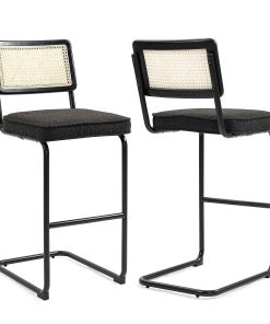 Glamour Home Ayo Boucle Barstools With Rattan Backs, Black, Set Of 2 Stools