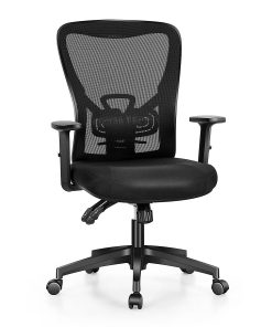 ALPHA HOME Ergonomic Fabric Mid-Back Office Task Chair With Lumbar Support, Black