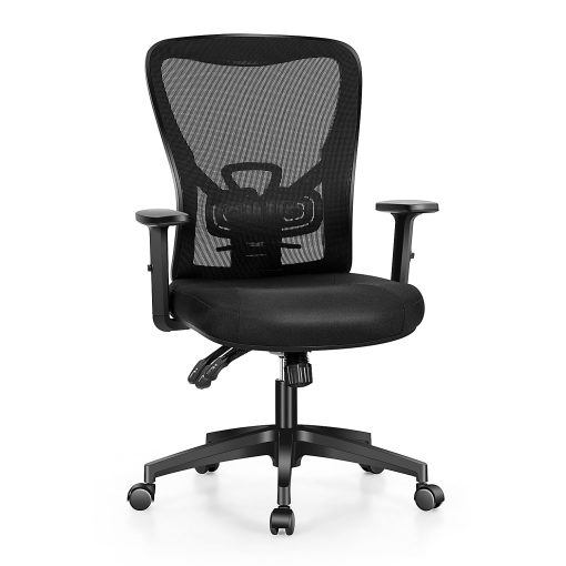 ALPHA HOME Ergonomic Fabric Mid-Back Office Task Chair With Lumbar Support, Black