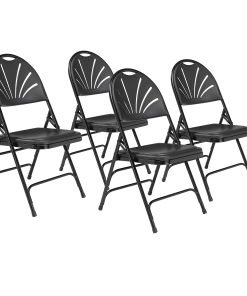 National Public Seating® 1100 Series Deluxe Fan-Back With Triple-Brace Double Hinge Folding Chairs, Black, Pack Of 4 Chairs
