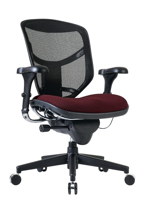 WorkPro® Quantum 9000 Series Ergonomic Mesh/Premium Fabric Mid-Back Chair, Black/Burgundy, BIFMA Compliant
