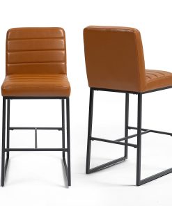 Glamour Home Belisario Faux Leather Bar Stools With Backs, Light Brown/Black, Set Of 2 Stools 2