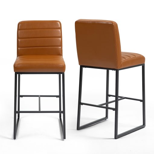 Glamour Home Belisario Faux Leather Bar Stools With Backs, Light Brown/Black, Set Of 2 Stools - Image 2