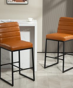 Glamour Home Belisario Faux Leather Bar Stools With Backs, Light Brown/Black, Set Of 2 Stools